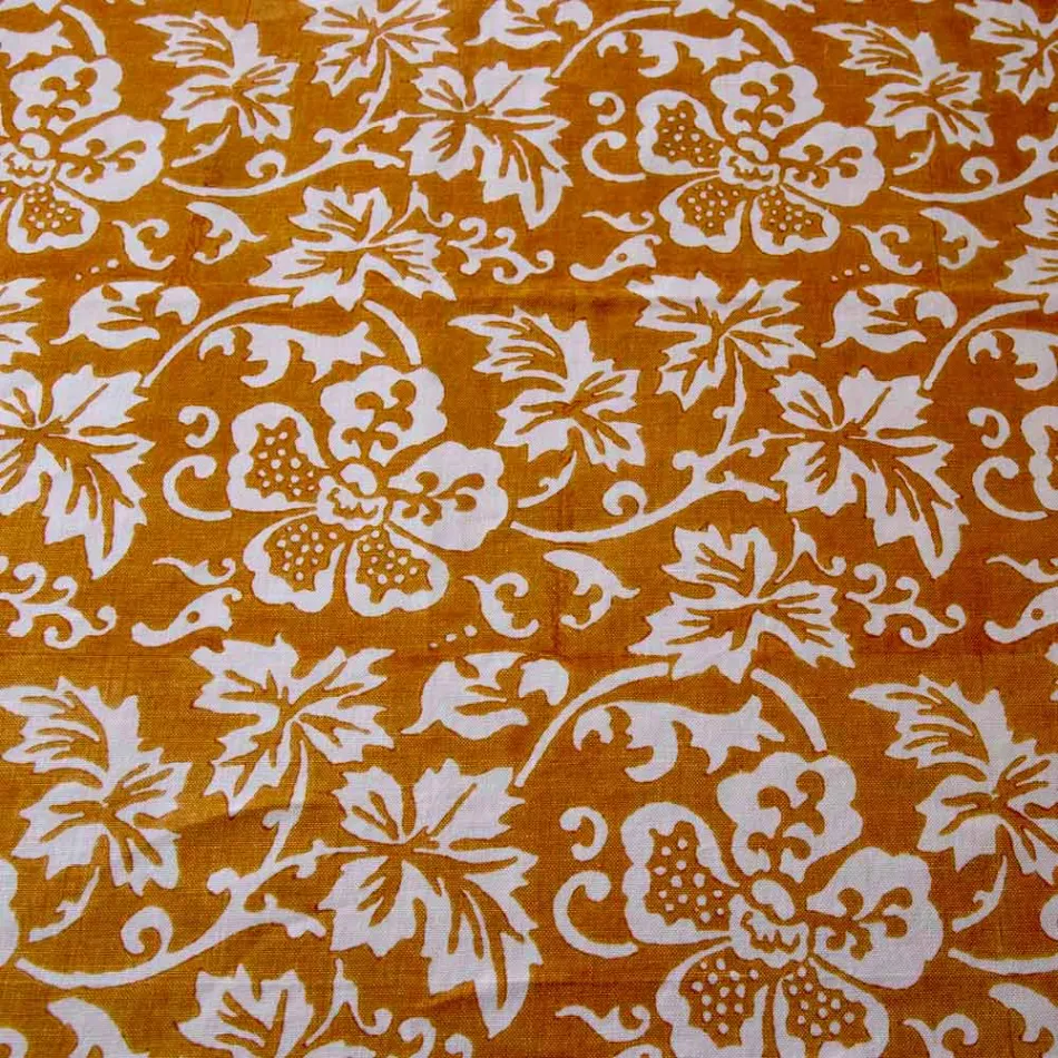 100% italiensk handgjord linnedduk med handtryck i ett stycke - märken Viadurini