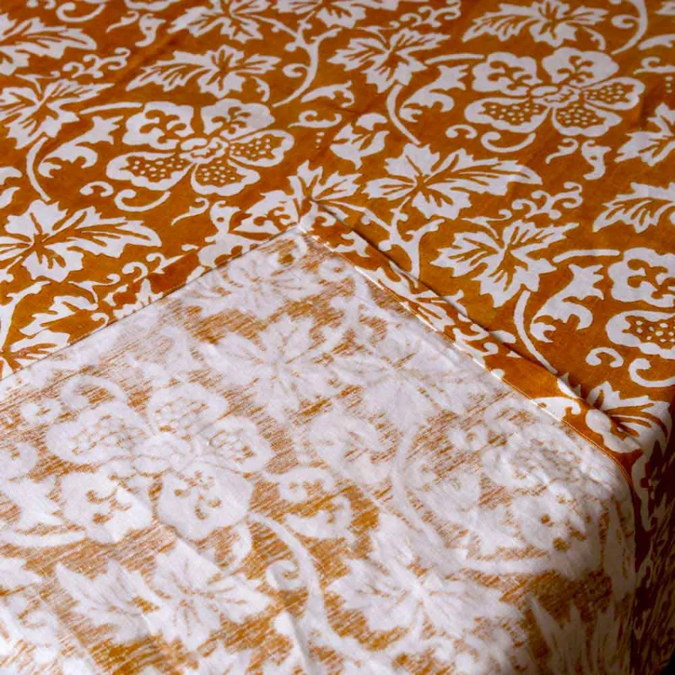 100% italiensk handgjord linnedduk med handtryck i ett stycke - märken Viadurini