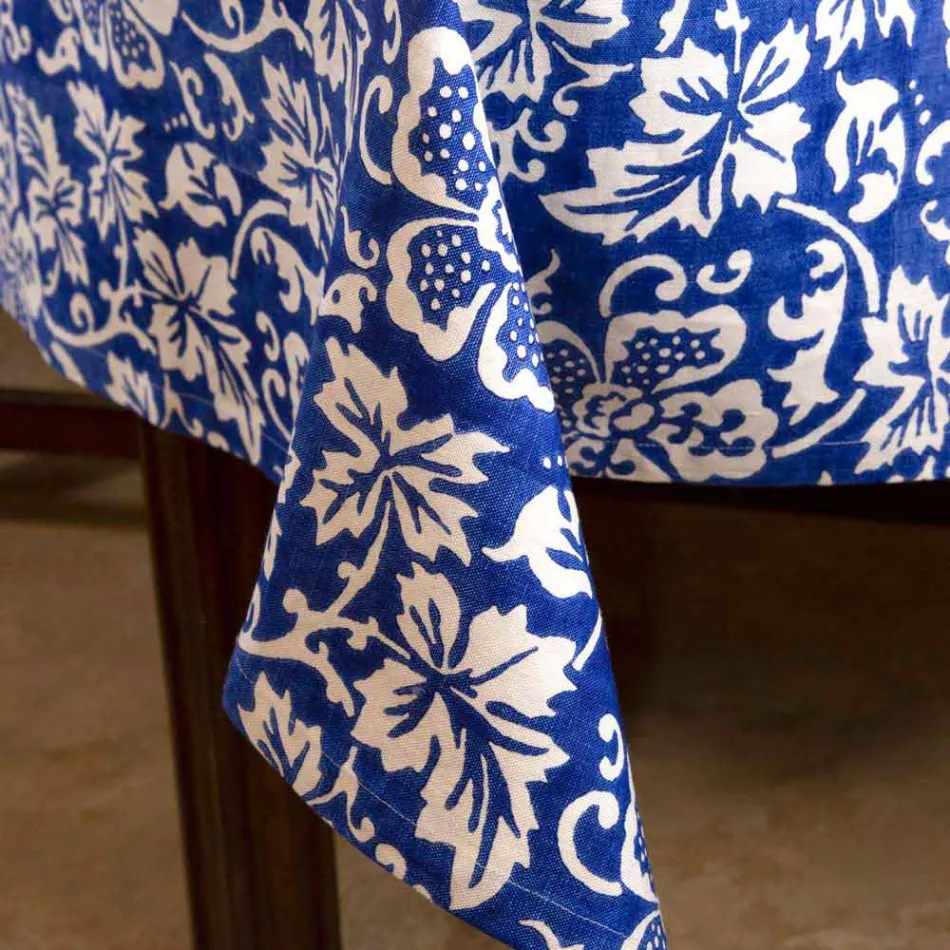 100% italiensk handgjord linnedduk med handtryck i ett stycke - märken Viadurini