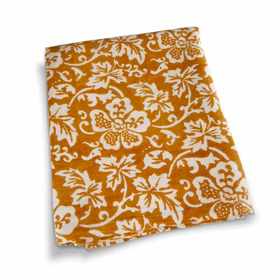 100% italiensk handgjord linnedduk med handtryck i ett stycke - märken Viadurini