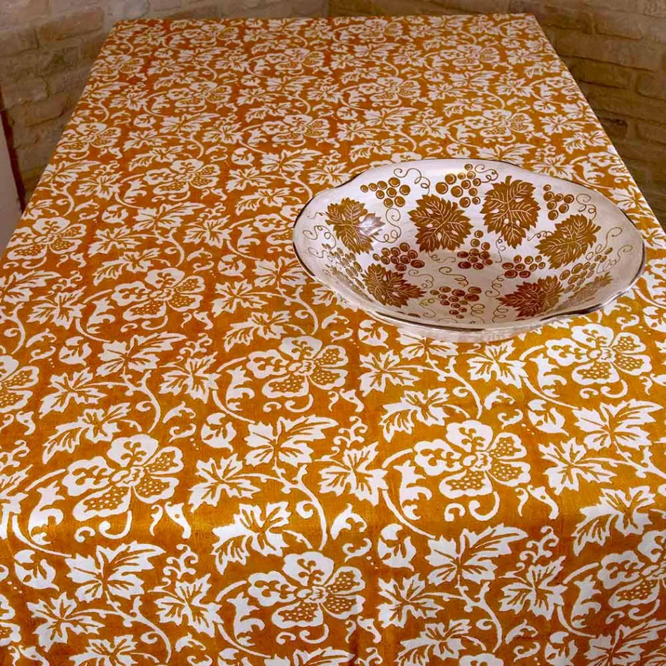 100% italiensk handgjord linnedduk med handtryck i ett stycke - märken Viadurini