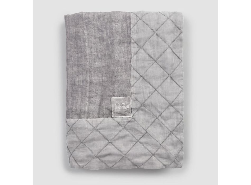 Antracit linneduk och kant med geometrisk dekor, handgjord - Dippel Viadurini