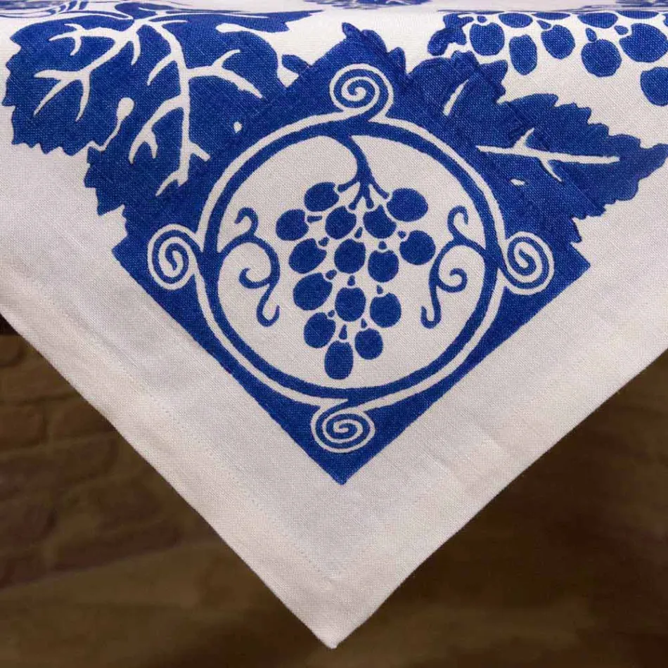 Hög konstnärlig linneduk med italiensk konsthandtryck - märken Viadurini