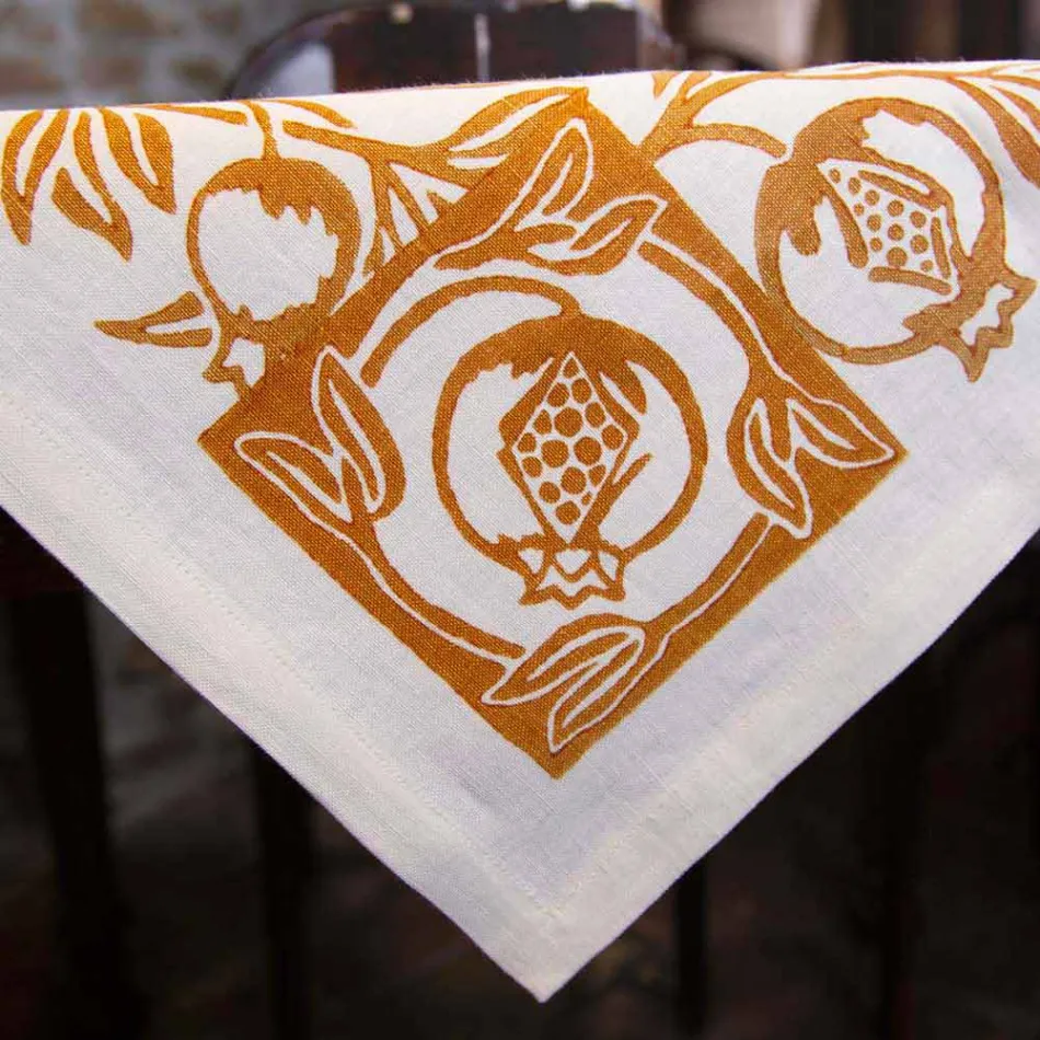 Hög konstnärlig linneduk med italiensk konsthandtryck - märken Viadurini