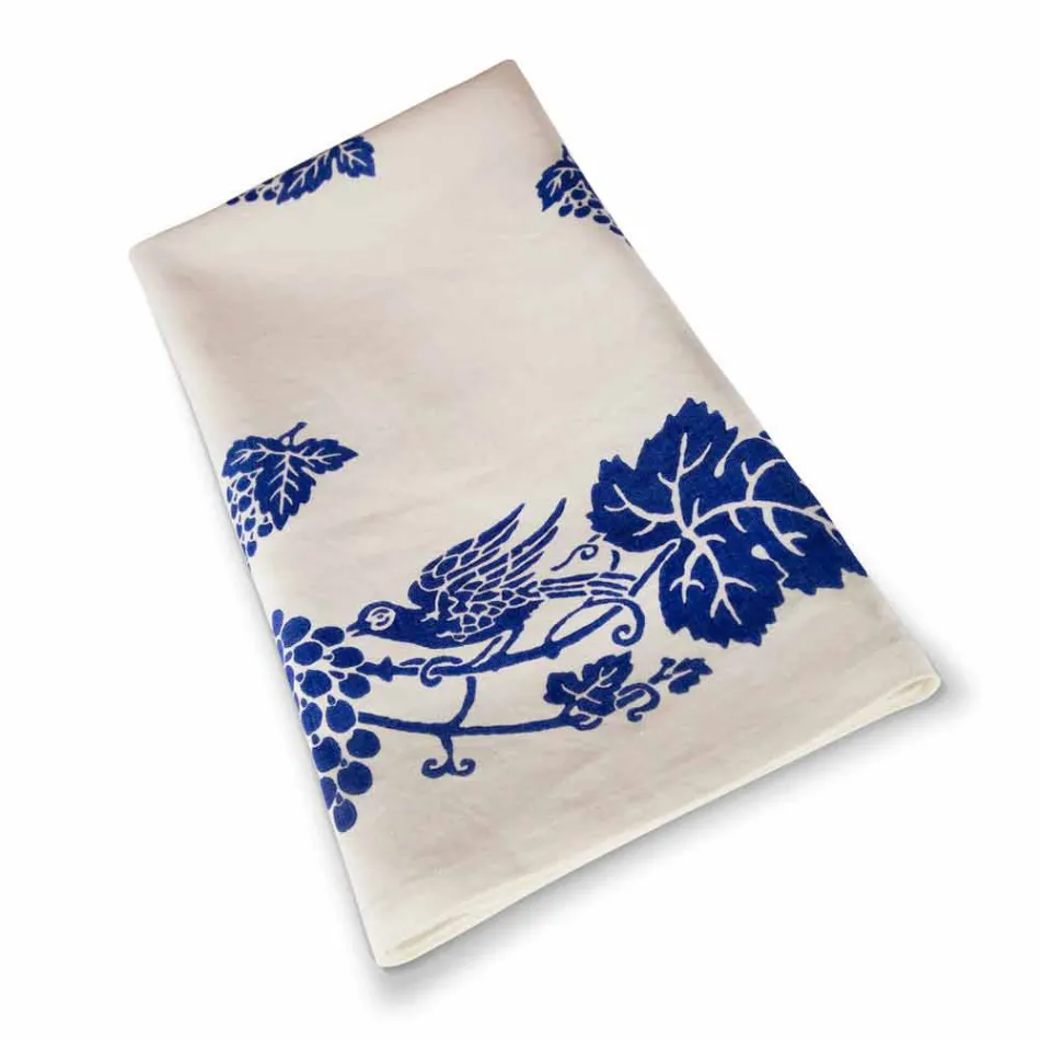 Hög konstnärlig linneduk med italiensk konsthandtryck - märken Viadurini