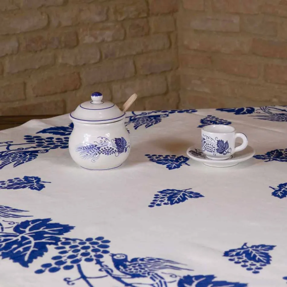 Hög konstnärlig linneduk med italiensk konsthandtryck - märken Viadurini