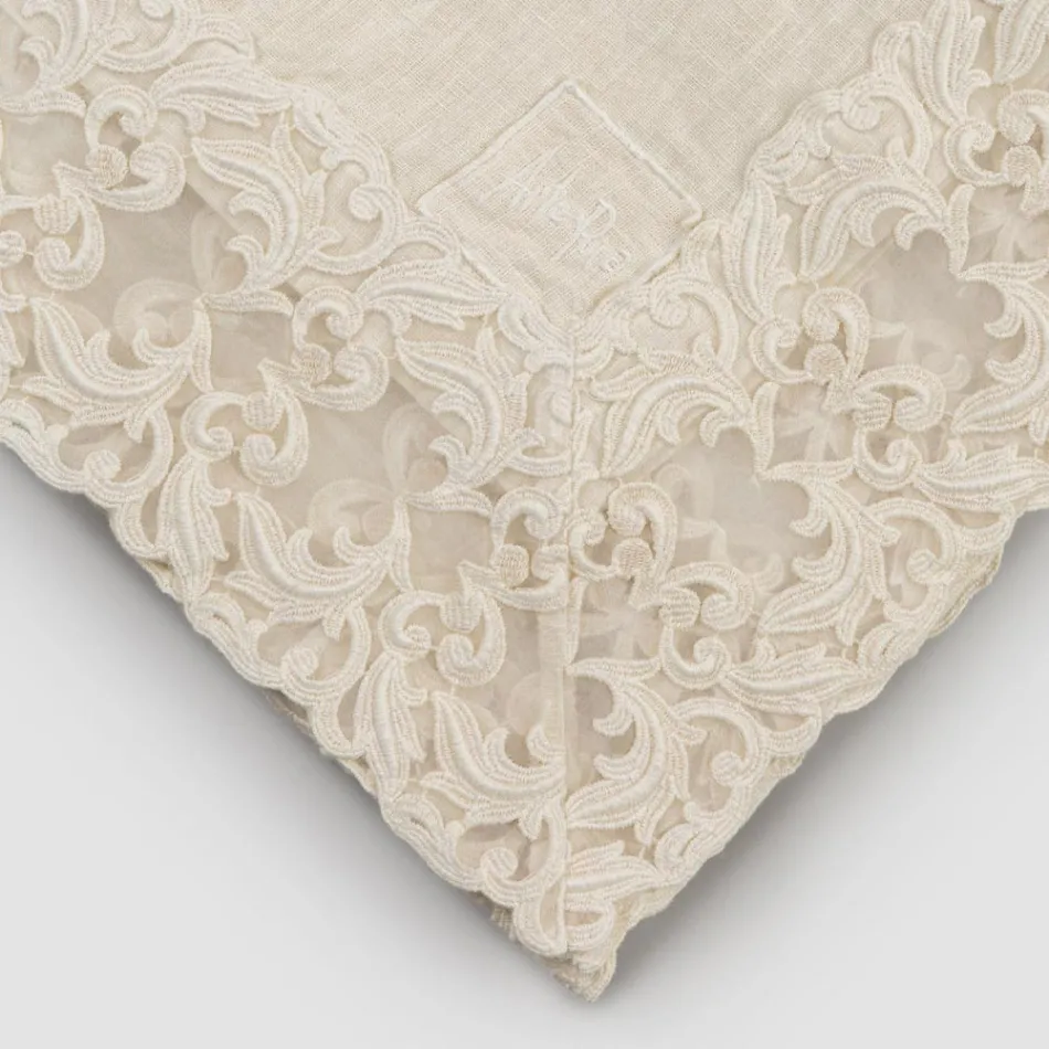 Beige linne fyrkantig duk med Artisan Luxury Farnese spets - Kippel Viadurini