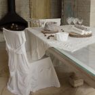 Fyrkantig duk i vitt linne, ram och präglad vikkant - Mippel Viadurini