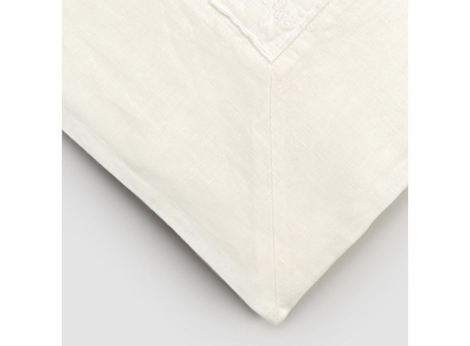 Stor rektangulär duk i kraftig vit linne med inramade kanter - Davinci Viadurini