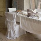 Stor rektangulär duk i kraftig vit linne med inramade kanter - Davinci Viadurini