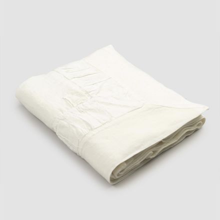 Rektangulär duk i vitt linne, ram och präglad vikkant - Mippel Viadurini