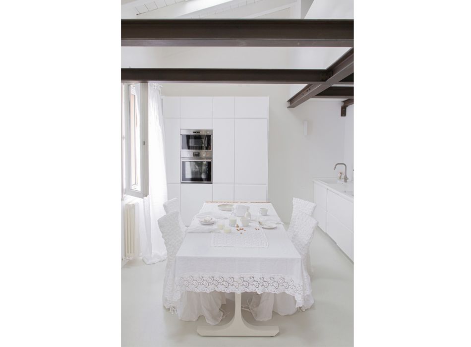 Rektangulär bordsduk i linne och bomullsspets italiensk lyxdesign - Olimpia Viadurini