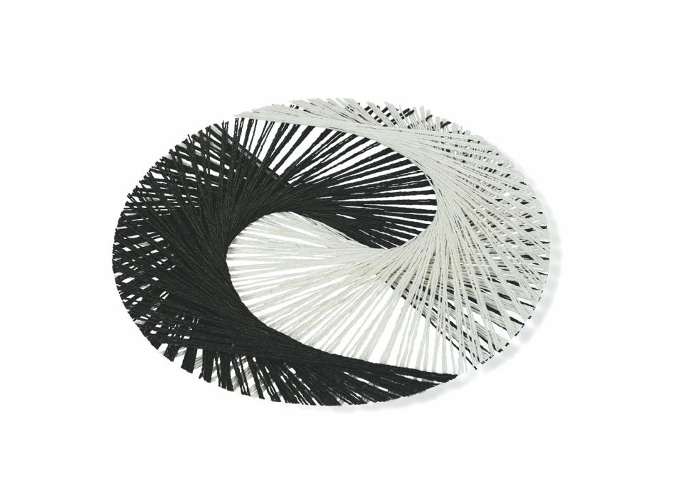 Rund amerikansk bordstablett i vit och svart Raffia 12 delar - Yinyang Viadurini