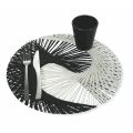 Rund amerikansk bordstablett i vit och svart Raffia 12 delar - Yinyang