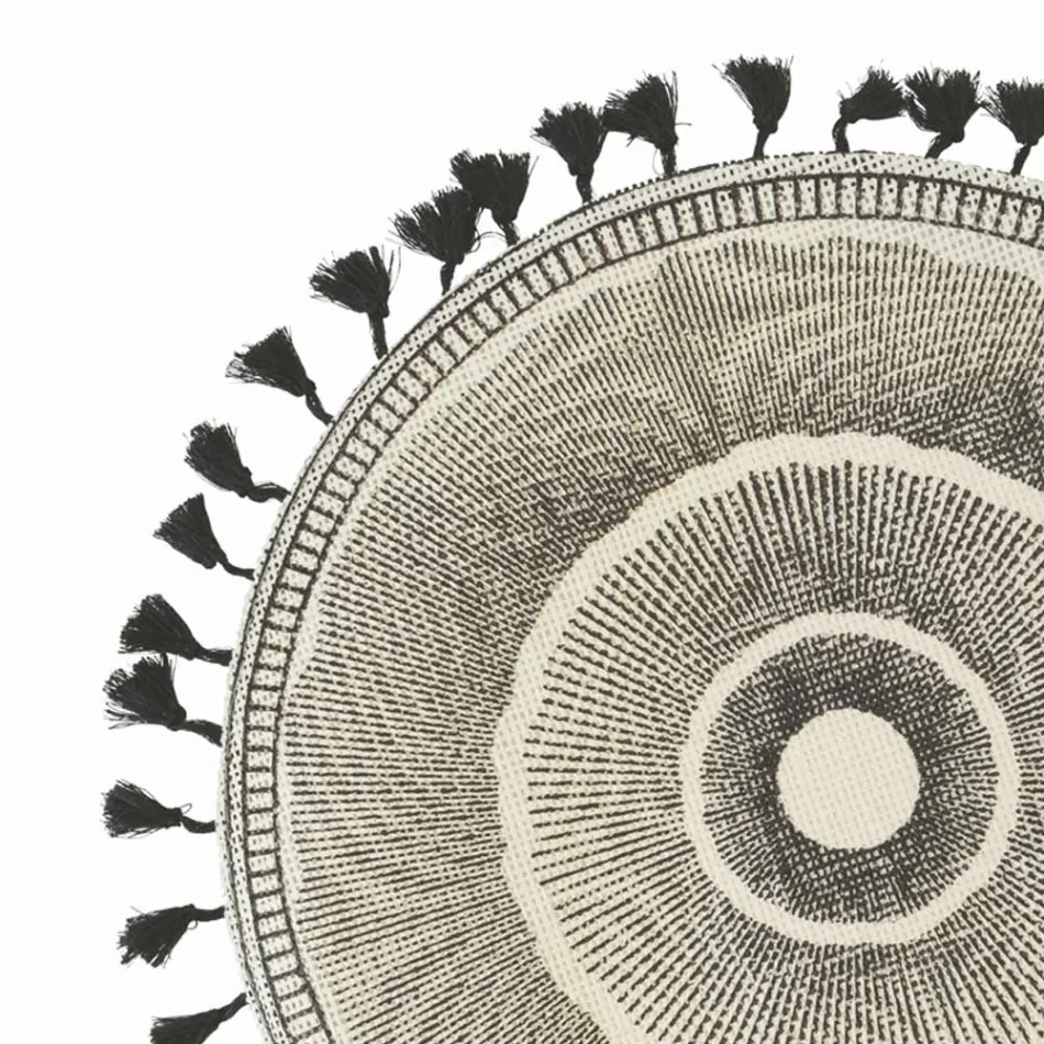Rund frukostunderlägg i jute med svarta fransar 12 delar - Casside Viadurini