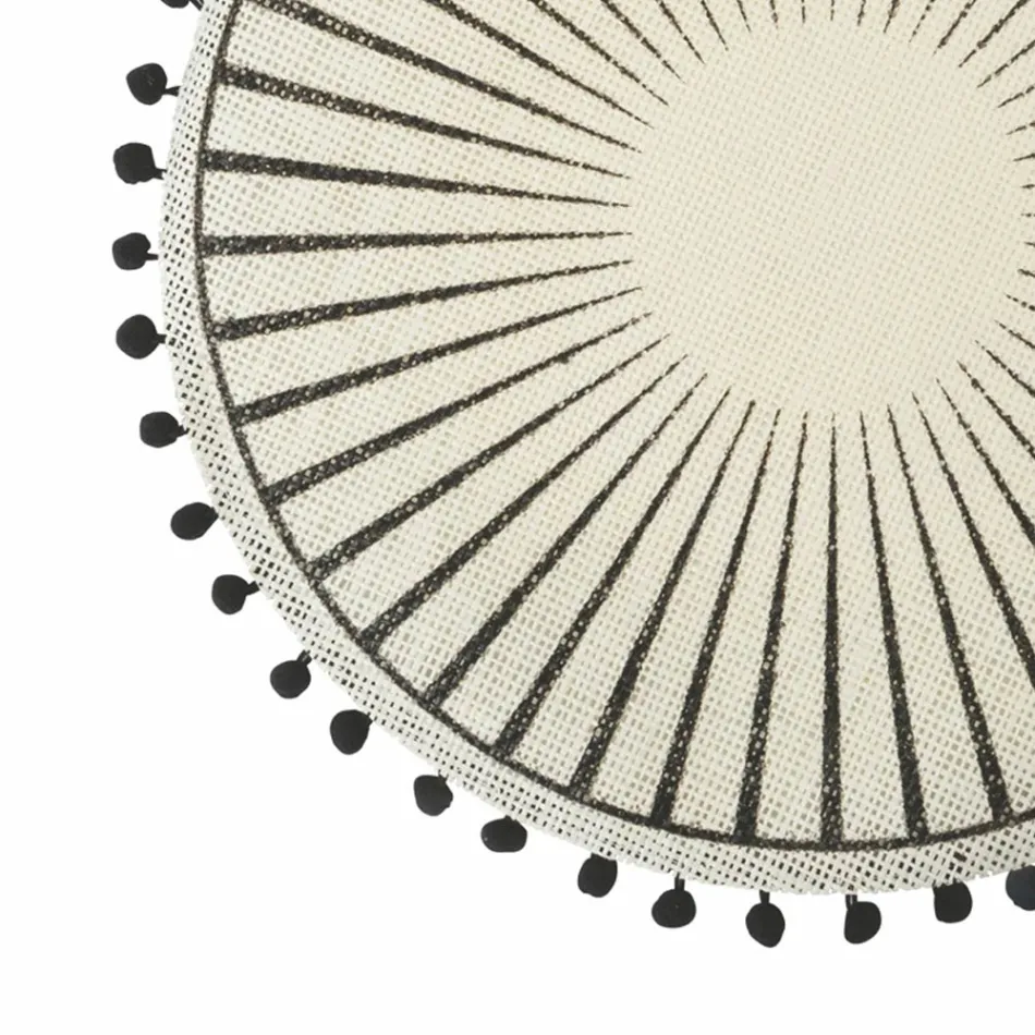 Rund frukostunderlägg i jute med svarta Pom Poms 12 delar - Casside Viadurini