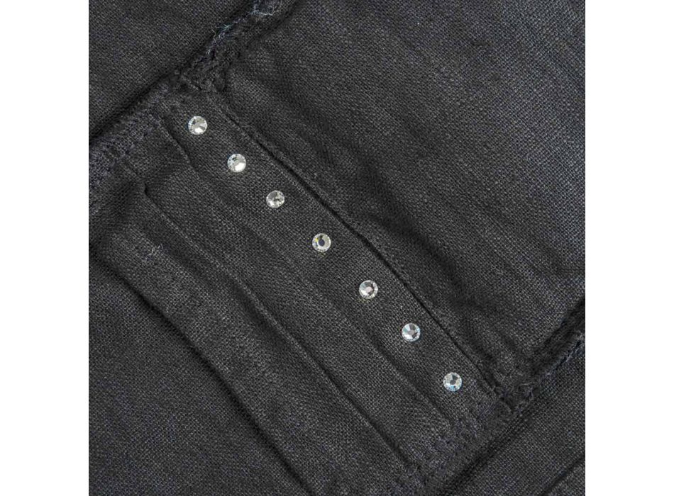 Bordstabletter och bestickhållare med kristaller i svart linne, 2 delar - Nabuko Viadurini