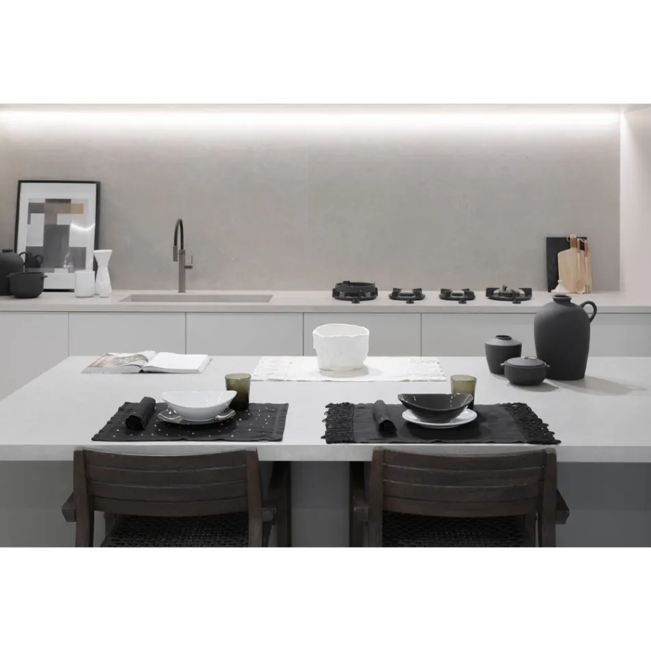 Linneservetter med svarta eller smörkristaller, 6 stycken italiensk lyx - Prezio Viadurini