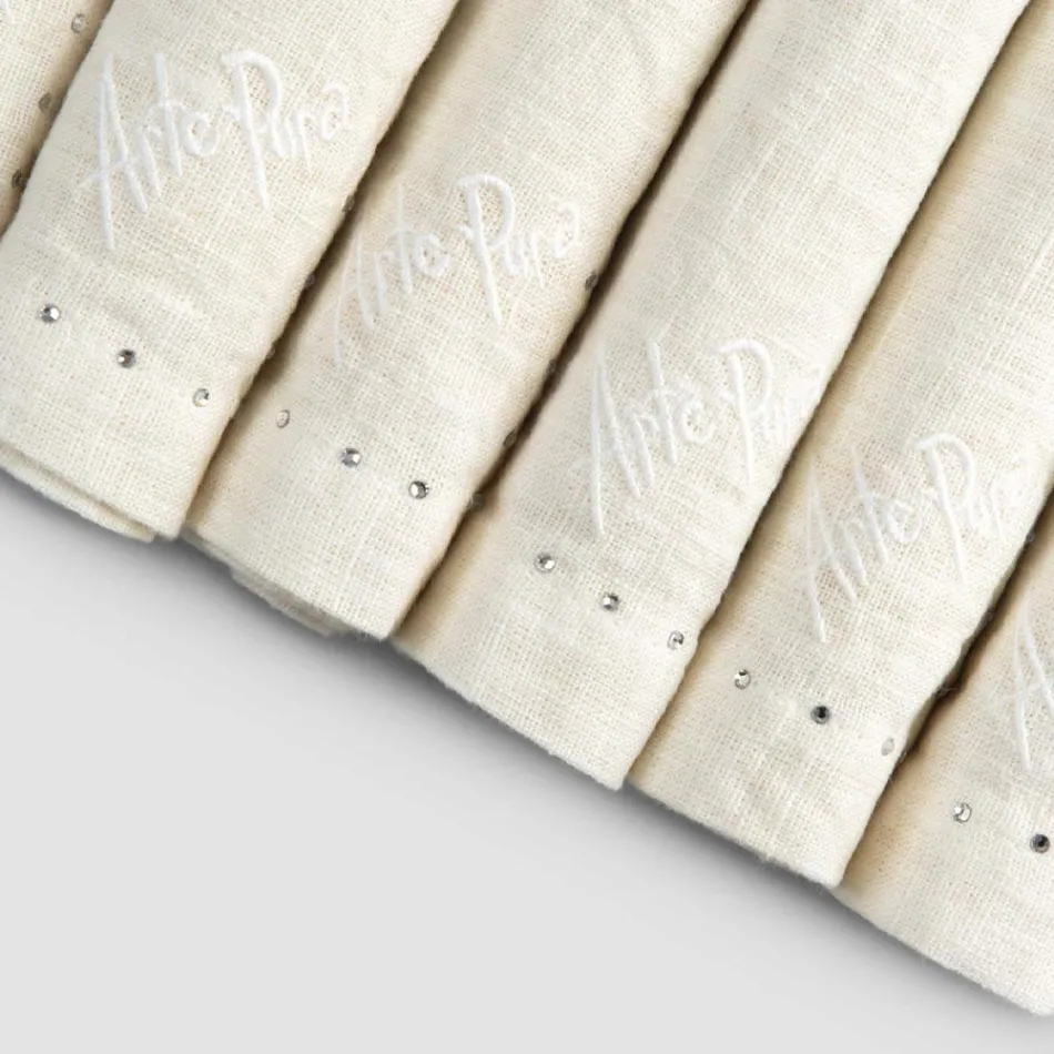 Linneservetter med svarta eller smörkristaller, 6 stycken italiensk lyx - Prezio Viadurini