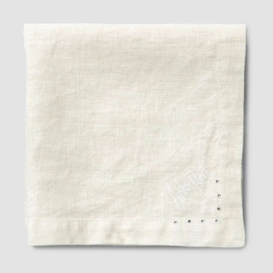 Linneservetter med svarta eller smörkristaller, 6 stycken italiensk lyx - Prezio Viadurini