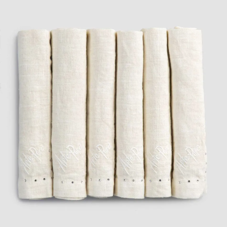 Linneservetter med svarta eller smörkristaller, 6 stycken italiensk lyx - Prezio Viadurini