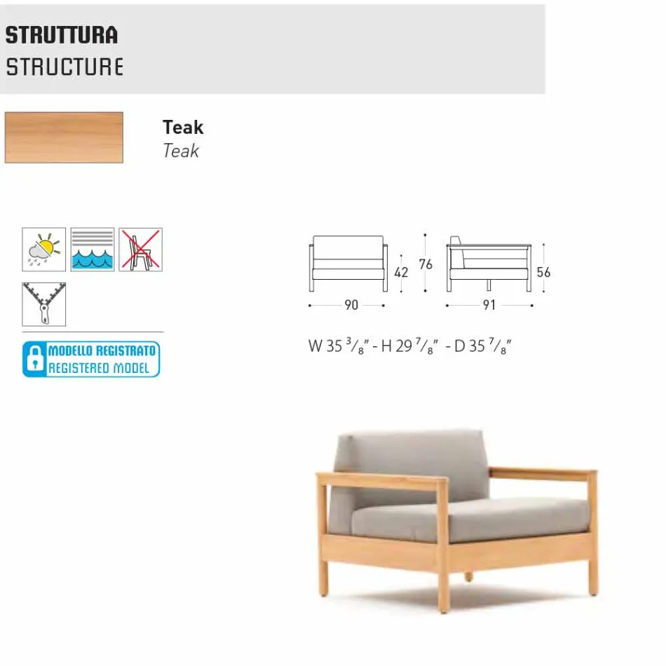 Varaschin Bali modern utomhus fåtölj i stoppad tyg Viadurini