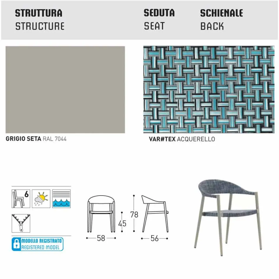 Varaschin Clever stol av modern design trädgård, 6 st Viadurini