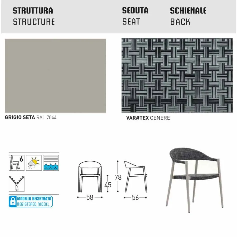 Varaschin Clever stol av modern design trädgård, 6 st Viadurini