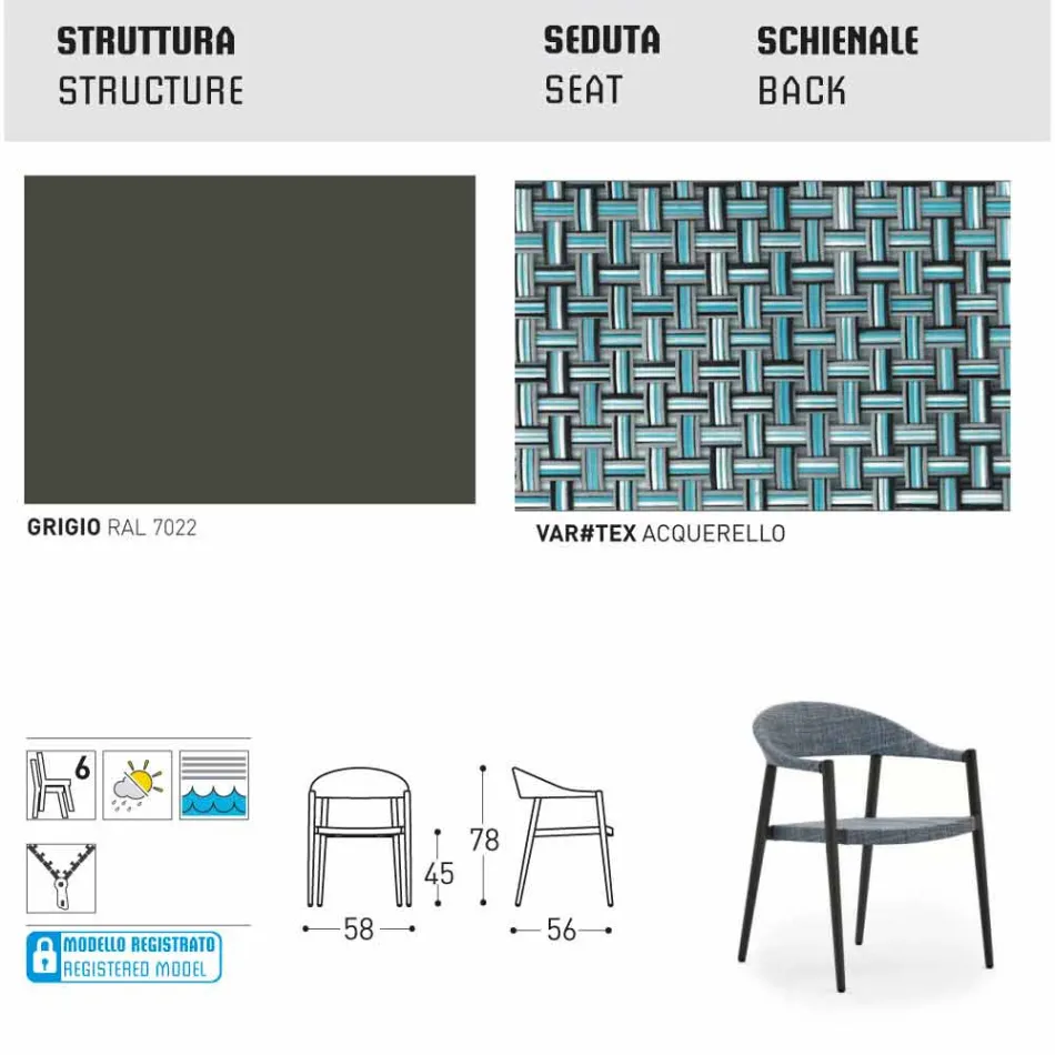 Varaschin Clever stol av modern design trädgård, 6 st Viadurini