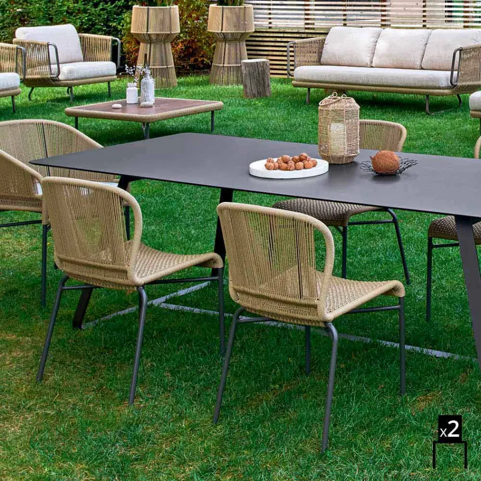 Varaschin Cricket utomhus stol modern vävda för hand, 2 st Viadurini