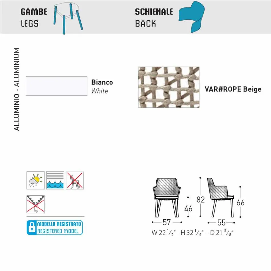 Varaschin Emma vadderad utomhus fåtölj med modern design Viadurini