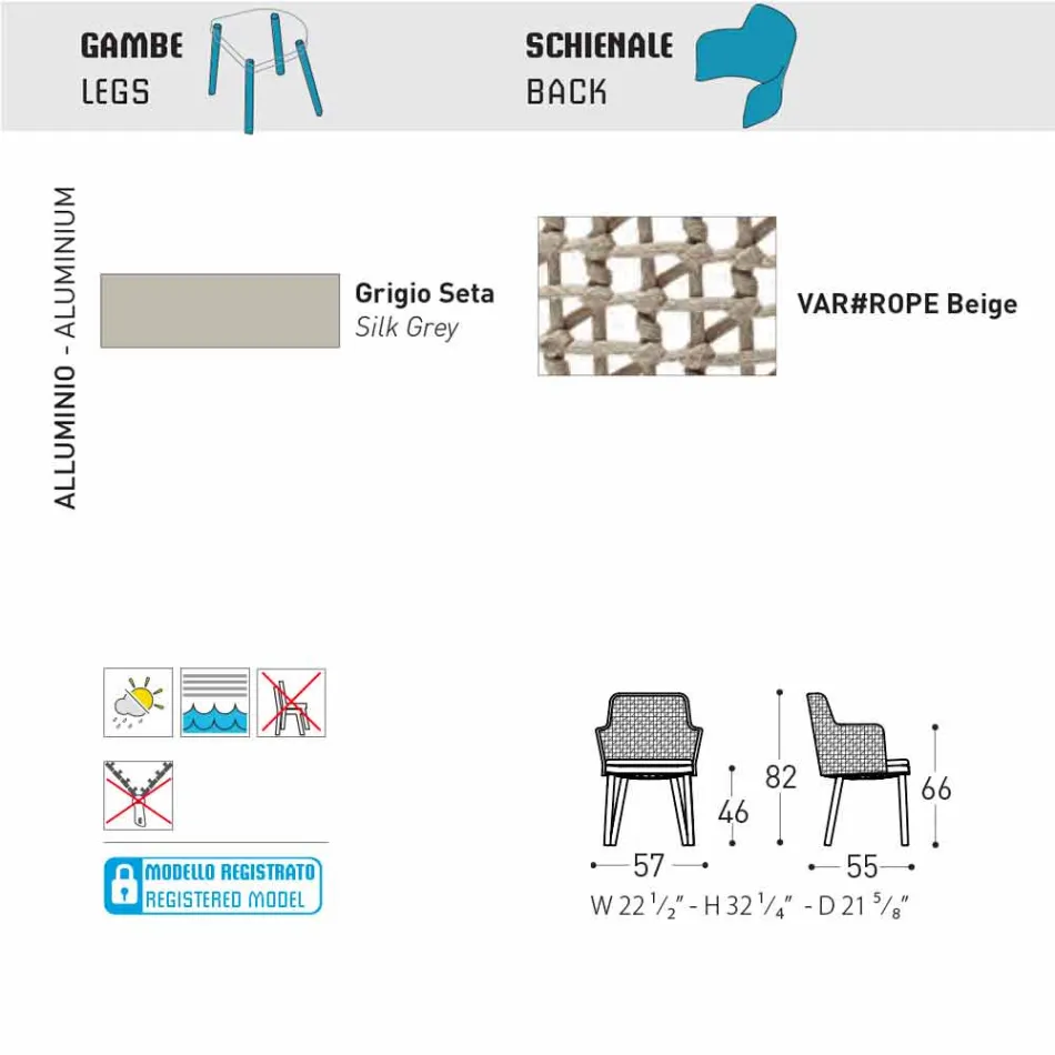 Varaschin Emma modern utomhus fåtölj i tyg och aluminium Viadurini