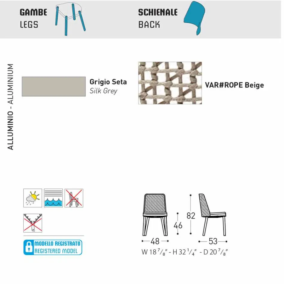 Varaschin Emma design trädgårdsstol i tyg och aluminium Viadurini