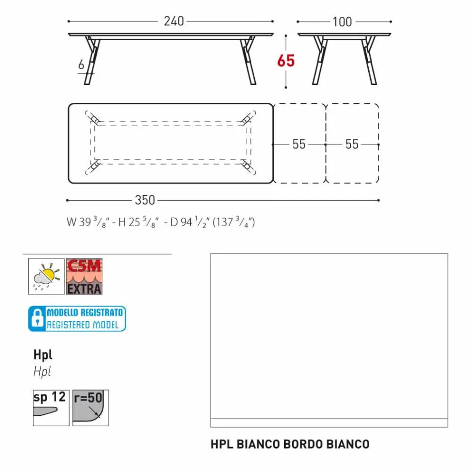Varaschin Link bord trädgård bord med teak ben, H65 cm Viadurini