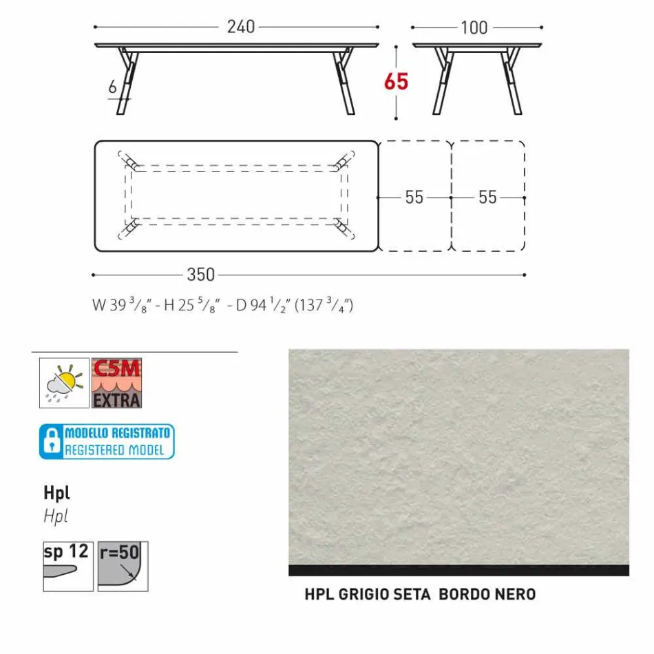 Varaschin Link bord trädgård bord med teak ben, H65 cm Viadurini