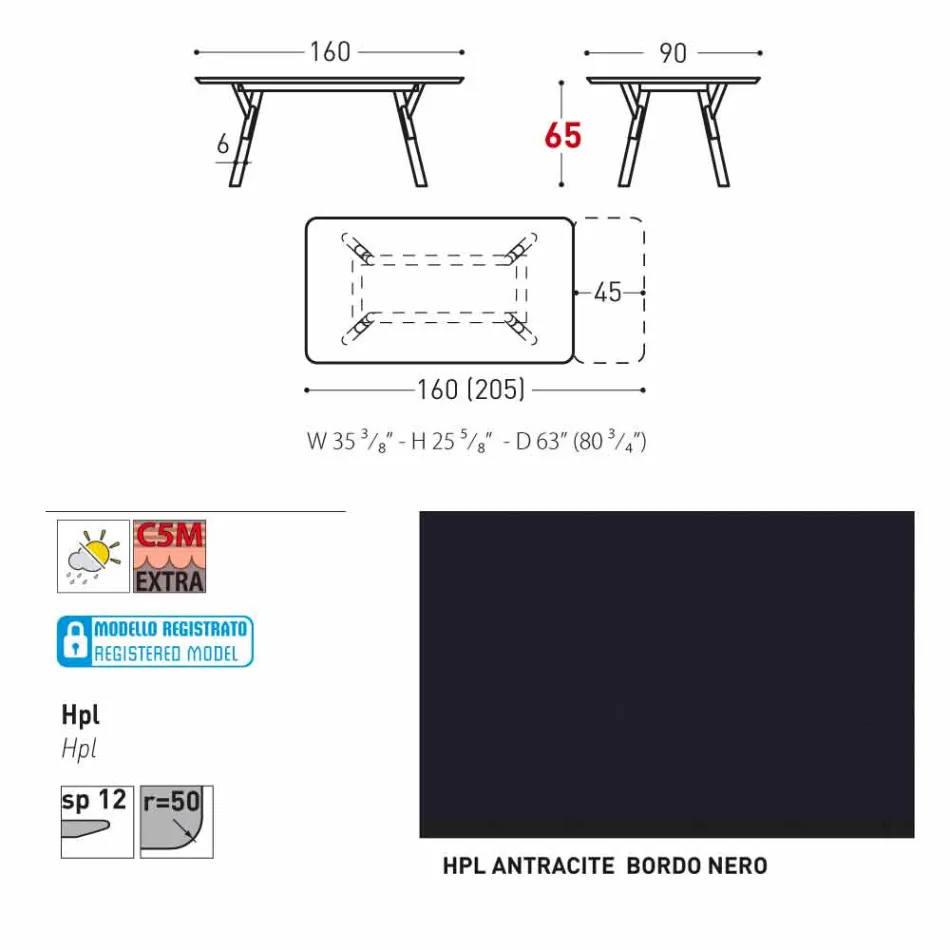 Varaschin Link tabell H 65 cm trädgård utdrag upp till 350 cm Viadurini