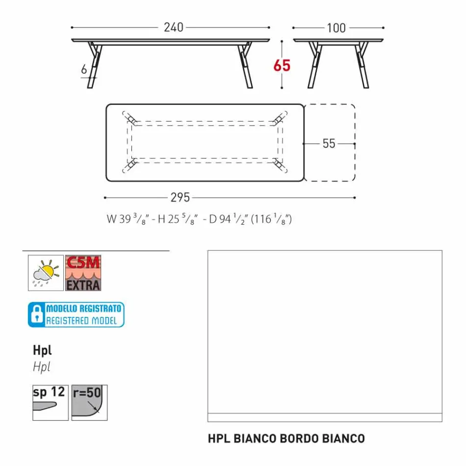 Varaschin Link tabell H 65 cm trädgård utdrag upp till 350 cm Viadurini