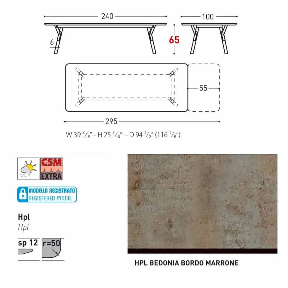 Varaschin Link tabell H 65 cm trädgård utdrag upp till 350 cm Viadurini