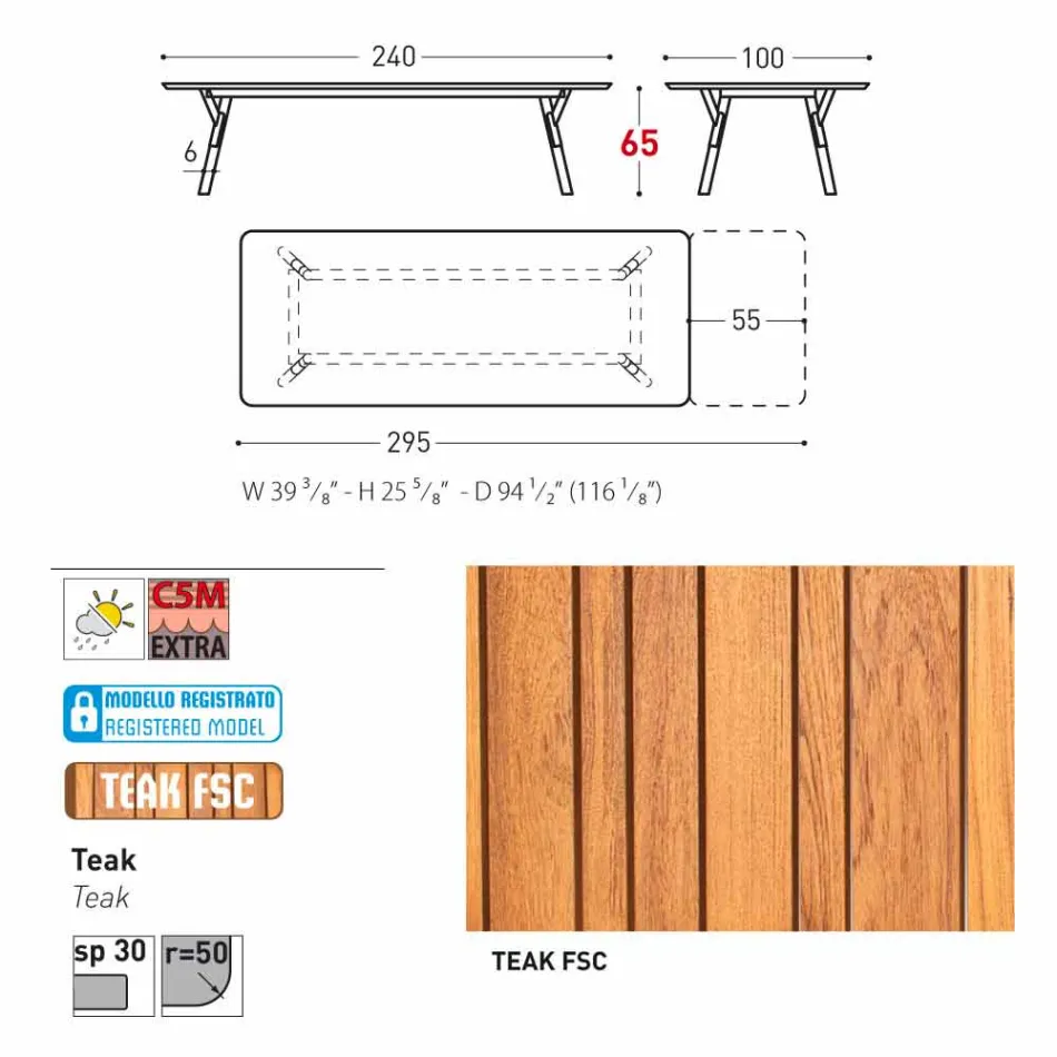 Varaschin Link tabell H 65 cm trädgård utdrag upp till 350 cm Viadurini