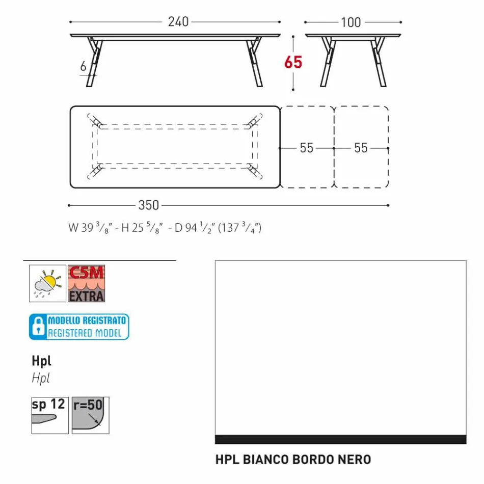 Varaschin Link tabell H 65 cm trädgård utdrag upp till 350 cm Viadurini