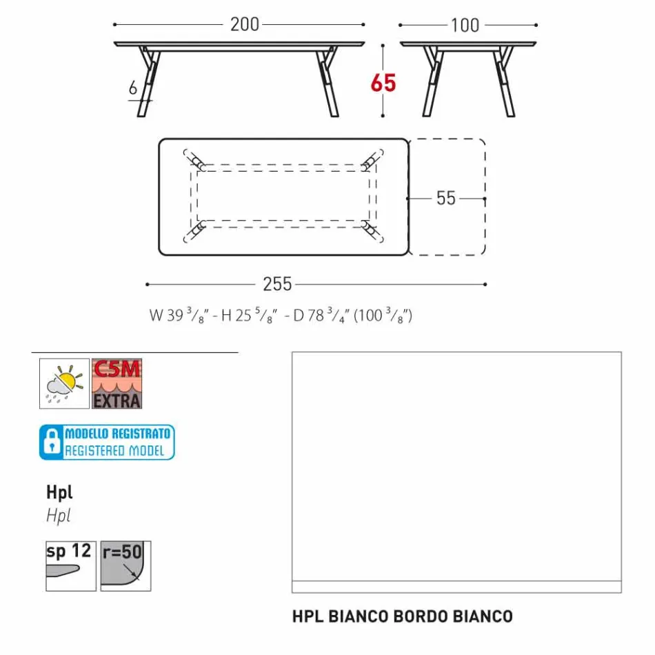 Varaschin Link tabell H 65 cm trädgård utdrag upp till 350 cm Viadurini