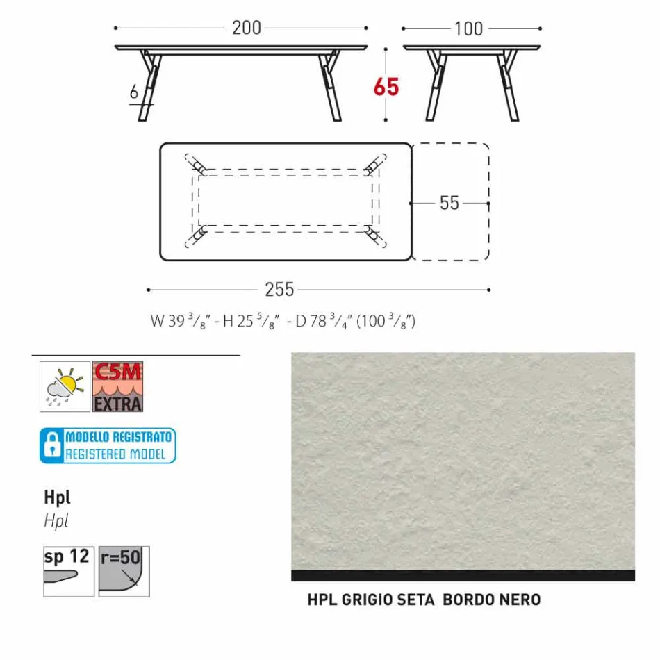 Varaschin Link tabell H 65 cm trädgård utdrag upp till 350 cm Viadurini