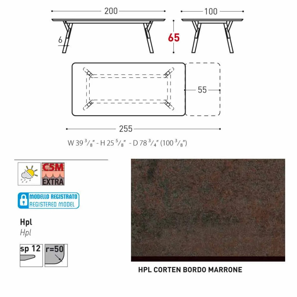 Varaschin Link tabell H 65 cm trädgård utdrag upp till 350 cm Viadurini
