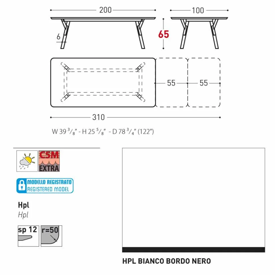 Varaschin Link tabell H 65 cm trädgård utdrag upp till 350 cm Viadurini
