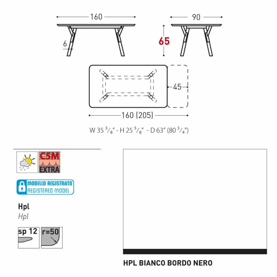 Varaschin Link tabell H 65 cm trädgård utdrag upp till 350 cm Viadurini