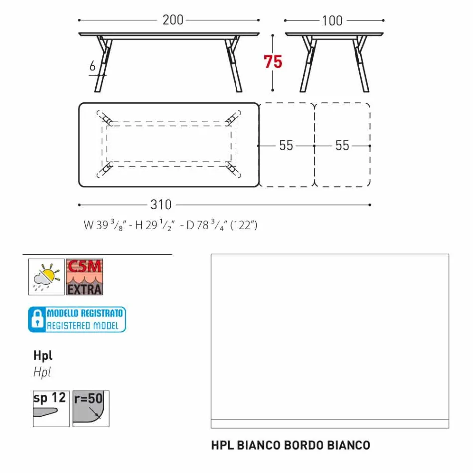Varaschin Link trädgård förlängning bord med teak ben, H75 cm Viadurini