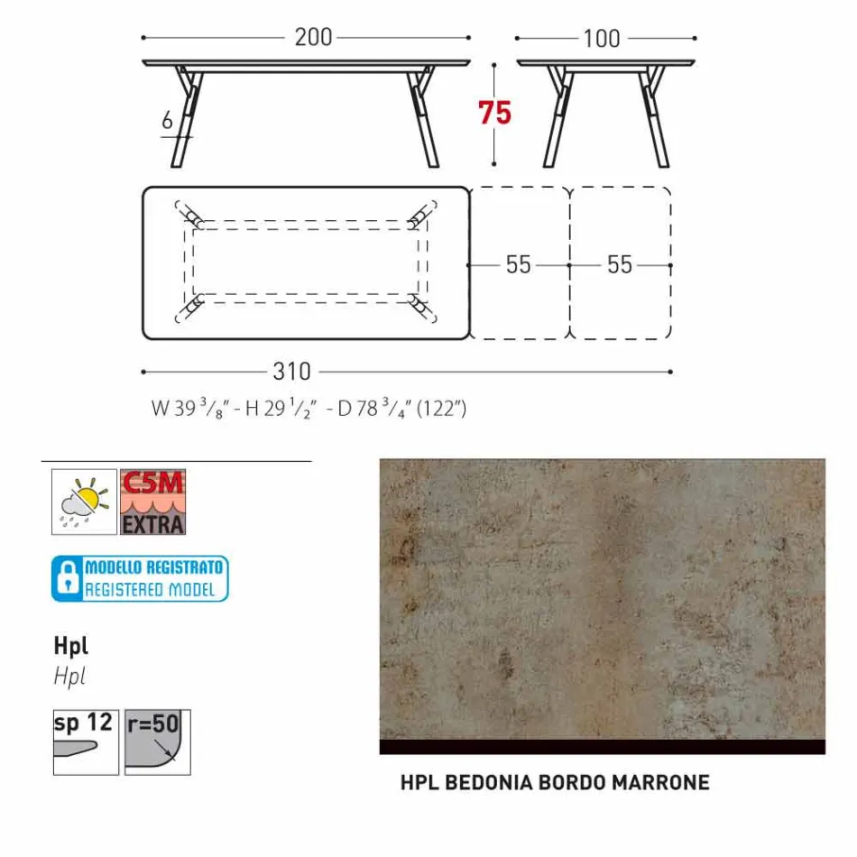 Varaschin Link trädgård förlängning bord med teak ben, H75 cm Viadurini