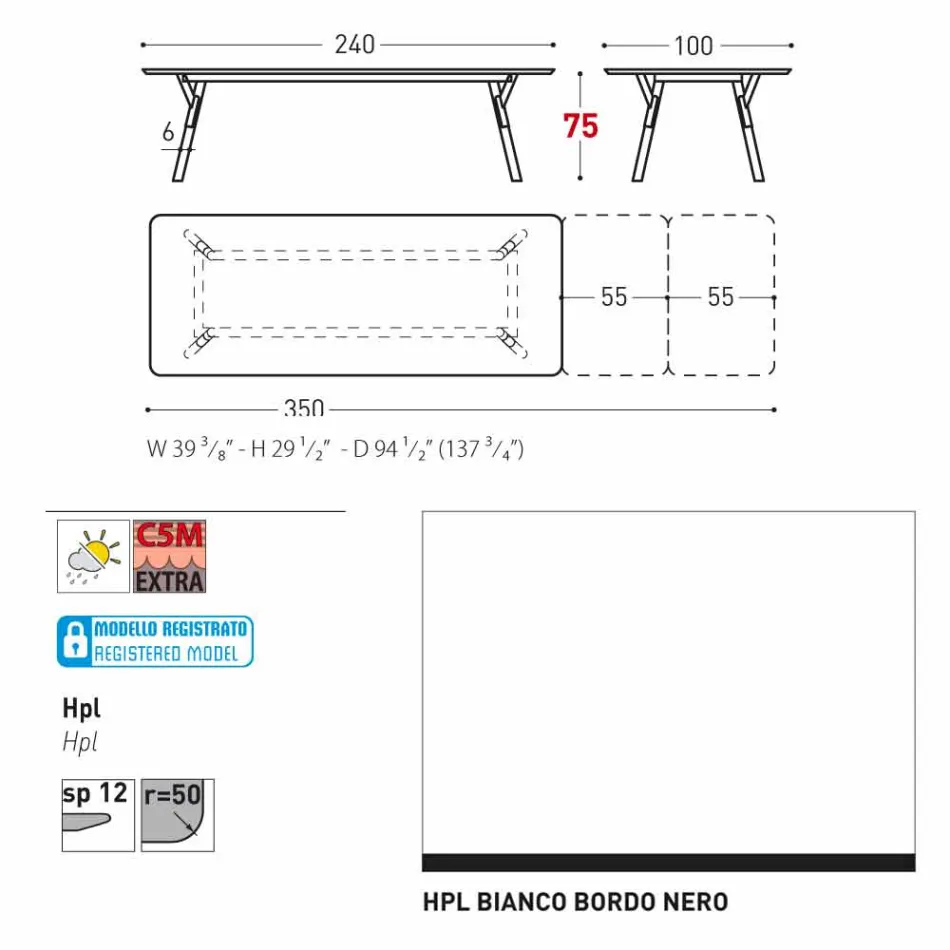 Varaschin Link trädgård förlängning bord med teak ben, H75 cm Viadurini