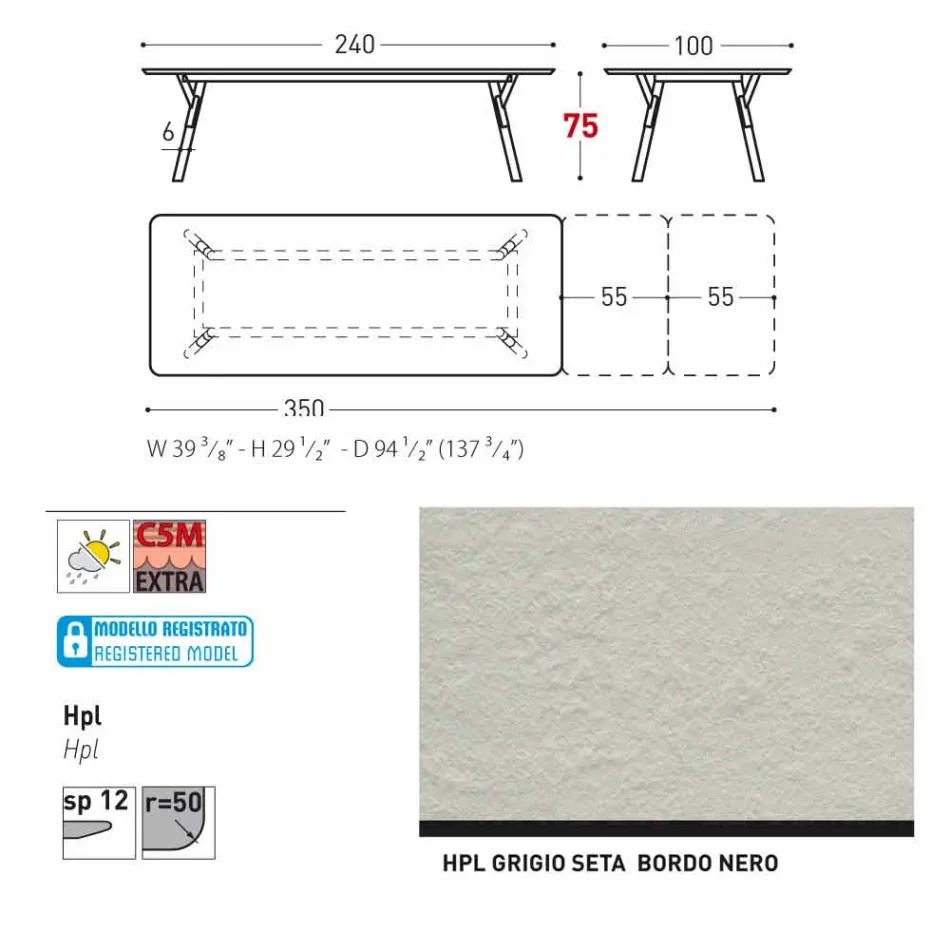 Varaschin Link trädgård förlängning bord med teak ben, H75 cm Viadurini