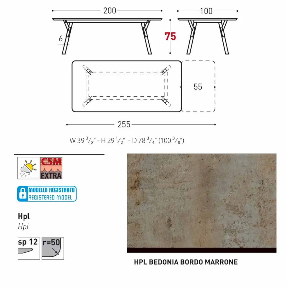 Varaschin Link trädgård förlängning bord med teak ben, H75 cm Viadurini